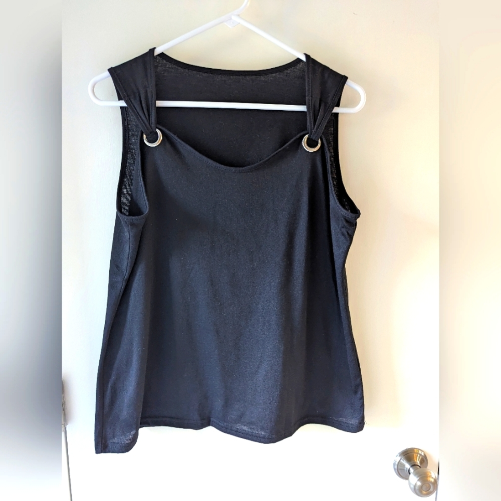 Black with silver grommets, sleeveless top, size XL